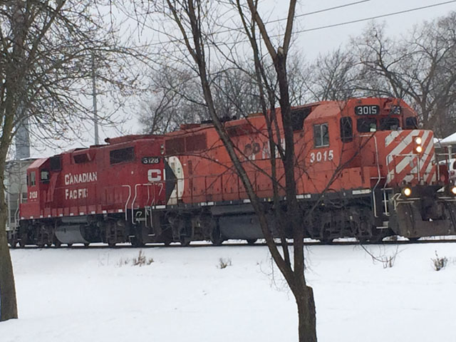 A Canadian Pacific train moving through the Twin Cities corridor in late December 2016. (DTN photo by Mary Kennedy)
